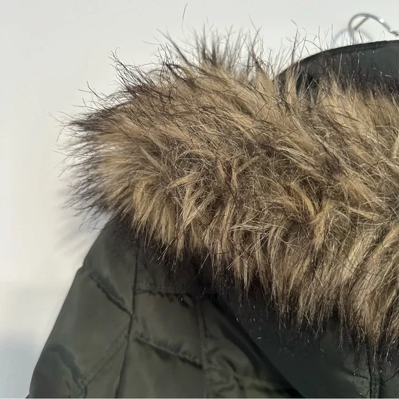 Michael Kors Coat Olive Green Faux Fur Hood Women's Medium - Picture 3 of 13
